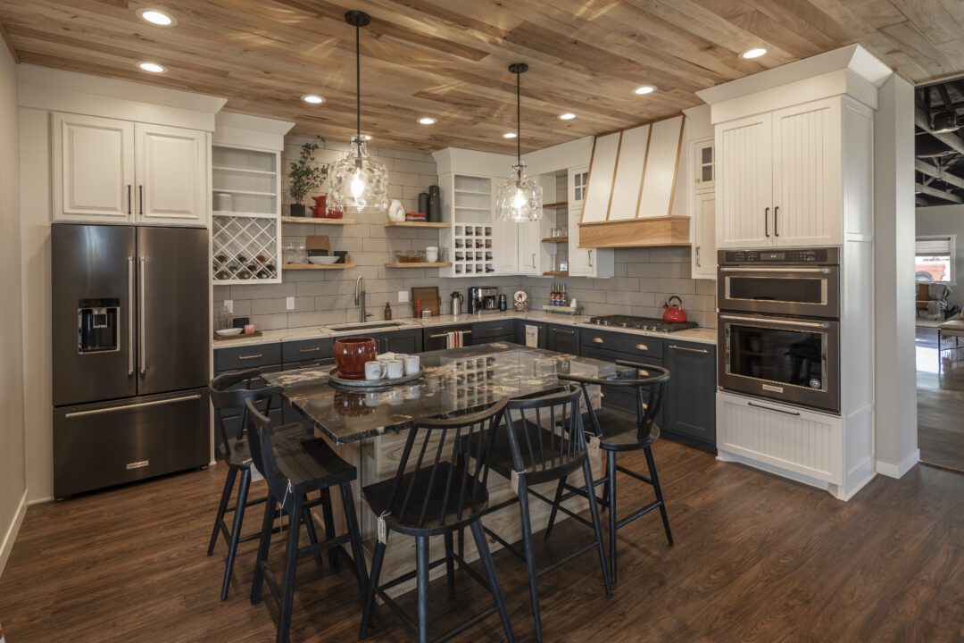 The Home Authority's Inspiration Showroom and Home Design Center's Kitchen Showcase. Features various custom cabinetry options, kitchen island options, lighting options, and more.